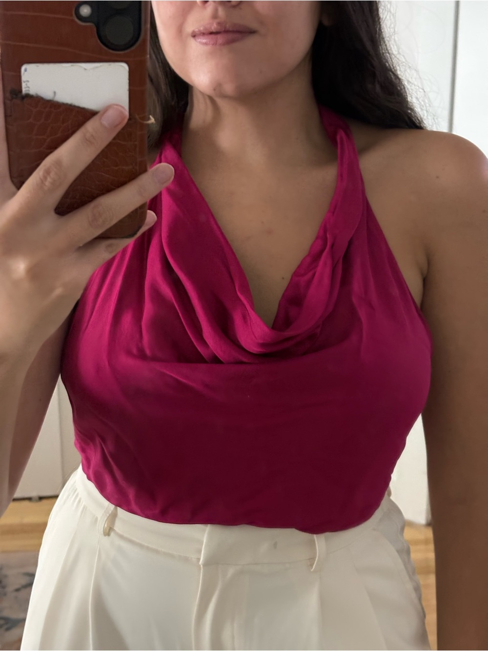 Zara Women’s Magenta Cowl Neck Halter Crop Top